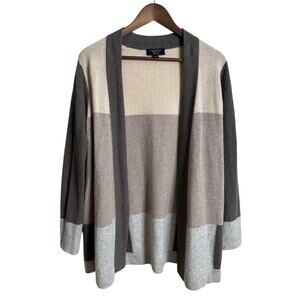 Charter Club Luxury 100% Cashmere Neutral Color-Block Cardigan Womans M